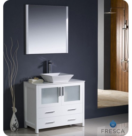 Fresca FVN6236WH-VSL Torino 36" Modern Bathroom Vanity with Vessel Sink in White
