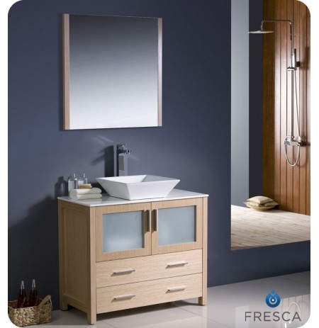 Fresca FVN6236LO-VSL Torino 36" Modern Bathroom Vanity with Vessel Sink in Light Oak