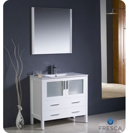 Fresca FVN6236WH-UNS Torino 36" Modern Bathroom Vanity with Integrated Sink in White