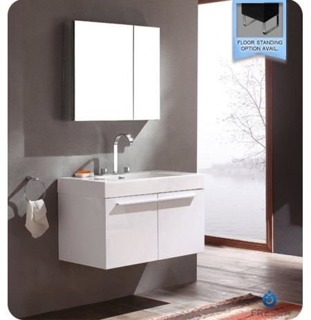 Fresca FVN8090WH Vista Modern Bathroom Vanity with Medicine Cabinet in White