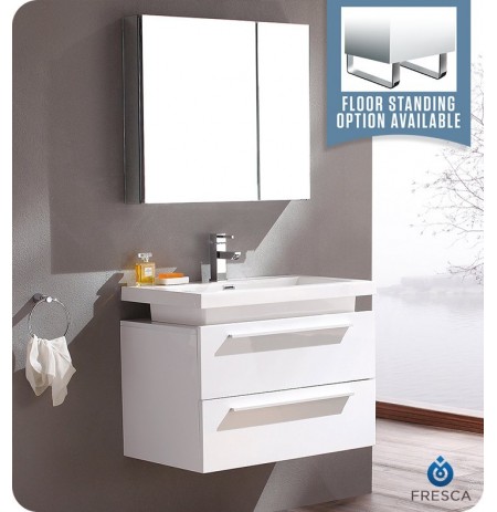 Fresca FVN8080WH Medio Modern Bathroom Vanity with Medicine Cabinet in White