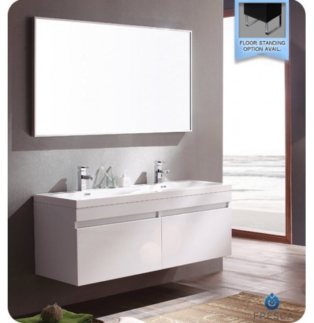 Fresca FVN8040WH Largo Modern Bathroom Vanity with Wavy Double Sinks in White