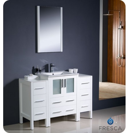 Fresca FVN62-122412WH-UNS Torino 48" Modern Bathroom Vanity with 2 Side Cabinets and Integrated Sink in White