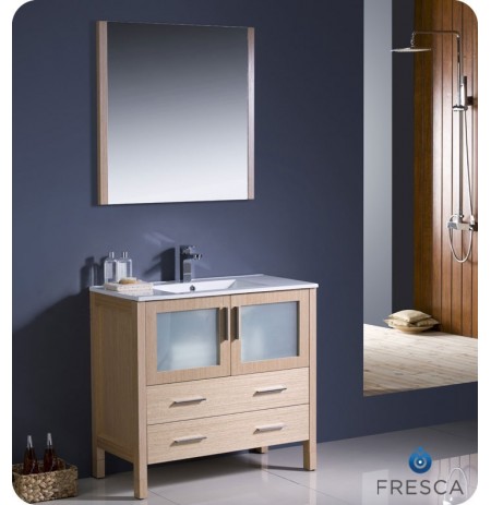 Fresca FVN6236LO-UNS Torino 36" Modern Bathroom Vanity with Integrated Sink in Light Oak