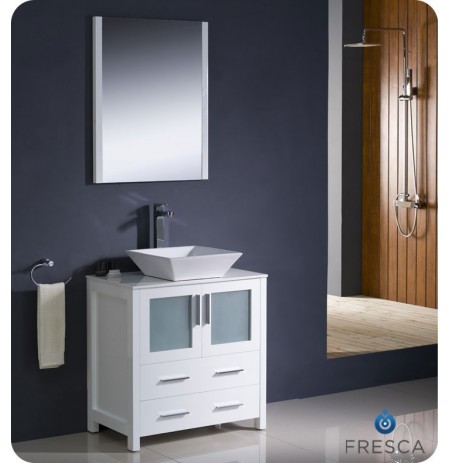 Fresca FVN6230WH-VSL Torino 30" Modern Bathroom Vanity with Vessel Sink in White