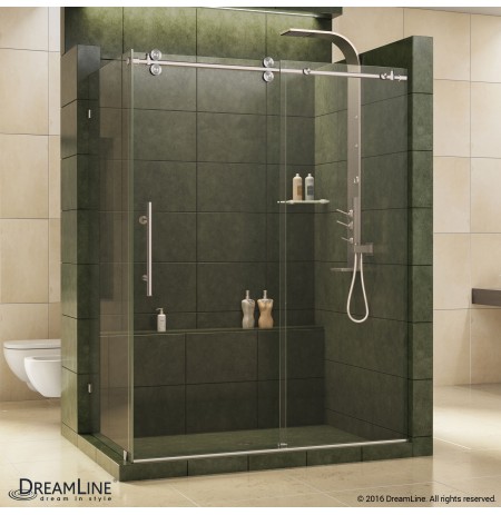 DreamLine Enigma 36" by 60 1/2" Fully Frameless Sliding Shower Enclosure, Clear 1/2" Glass Shower, Brushed Stainless Steel Finish