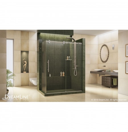 DreamLine Enigma 36" by 60 1/2" Fully Frameless Sliding Shower Enclosure, Clear 1/2" Glass Shower, Brushed Stainless Steel Finish