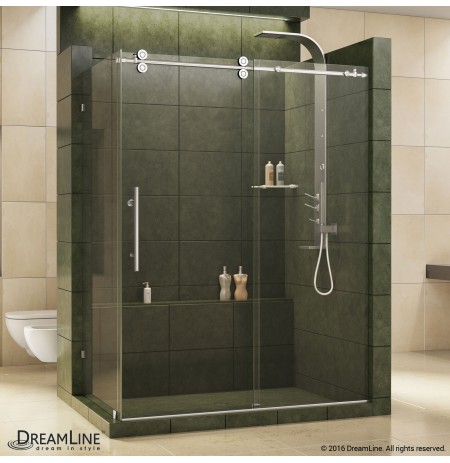 DreamLine Enigma 36" by 60 1/2" Fully Frameless Sliding Shower Enclosure, Clear 1/2" Glass Shower, Polished Stainless Steel Finish