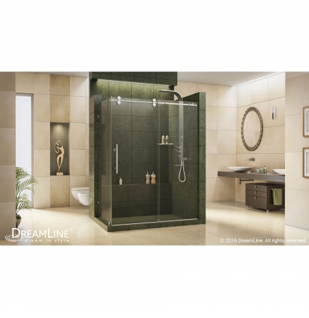 DreamLine Enigma 36" by 60 1/2" Fully Frameless Sliding Shower Enclosure, Clear 1/2" Glass Shower, Polished Stainless Steel Finish