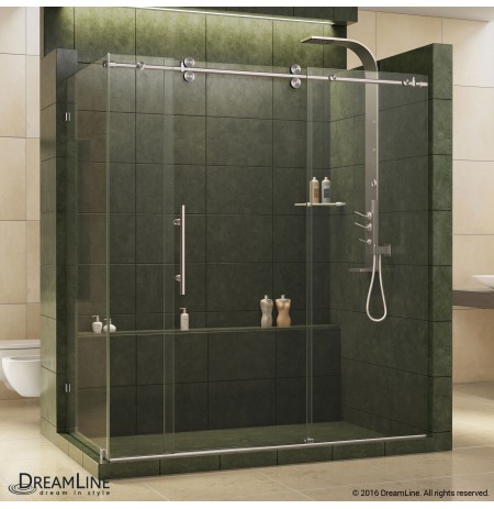 DreamLine Enigma 36" by 72 1/2" Fully Frameless Sliding Shower Enclosure, Clear 1/2" Glass Shower, Brushed Stainless Steel Finish