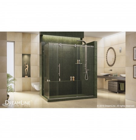 DreamLine Enigma 36" by 72 1/2" Fully Frameless Sliding Shower Enclosure, Clear 1/2" Glass Shower, Brushed Stainless Steel Finish