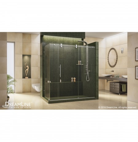 DreamLine Enigma 36" by 72 1/2" Fully Frameless Sliding Shower Enclosure, Clear 1/2" Glass Shower, Polished Stainless Steel Finish