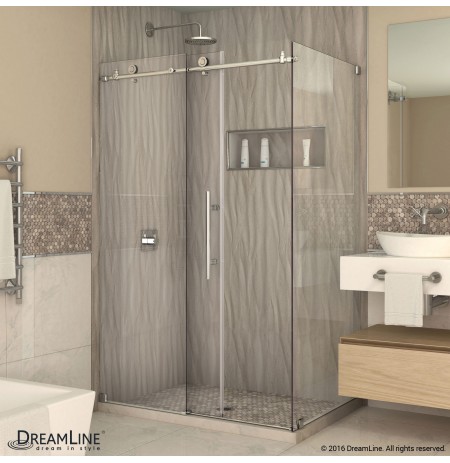 DreamLine Enigma-X 34 1/2" by 48 3/8" Fully Frameless Sliding Shower Enclosure, Clear 3/8" Glass Shower, Brushed Stainless Steel Finish