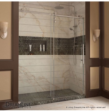 DreamLine Enigma-Z 44 to 48" Fully Frameless Sliding Shower Door, Clear 3/8" Glass Door, Brushed Stainless Steel Finish