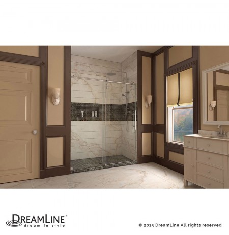 DreamLine Enigma-Z 56 to 60" Fully Frameless Sliding Shower Door, Clear 3/8" Glass Door, Brushed Stainless Steel Finish