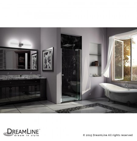 DreamLine Allure 34 to 35 in. Frameless Pivot Shower Door, Clear Glass Door in Chrome Finish