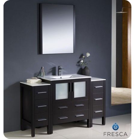 Fresca FVN62-123012ES-UNS Torino 54" Modern Bathroom Vanity with 2 Side Cabinets and Integrated Sink in Espresso