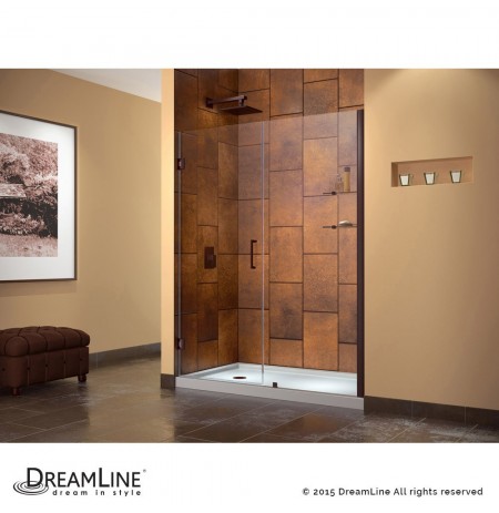 DreamLine Unidoor Min 60" to Max 61" Frameless Hinged Shower Door, Clear 3/8" Glass Door, Oil Rubbed Bronze Finish