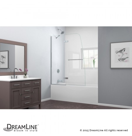 DreamLine Aqua Ultra 48" Frameless Hinged Tub Door, Clear 5/16" Glass Door, Chrome Finish