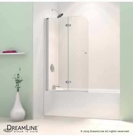 DreamLine AquaFold 36" Frameless Hinged Tub Door, Clear 1/4" Glass Door, Chrome Finish