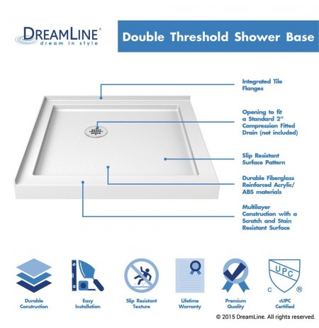 DreamLine SlimLine 36" by 36" Double Threshold Shower Base DreamLine SlimLine 36" by 36" Double Threshold Shower Base