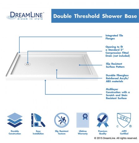 DreamLine SlimLine 36" by 60" Double Threshold Shower Base Left Hand Drain DreamLine SlimLine 36" by 60" Double Threshold Shower Base Left Hand Drain
