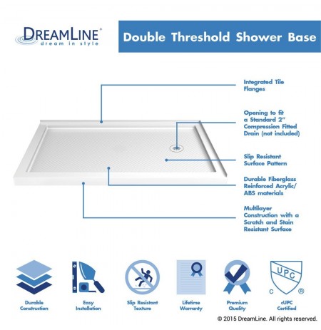 DreamLine SlimLine 36" by 60" Double Threshold Shower Base Right Hand Drain DreamLine SlimLine 36" by 60" Double Threshold Shower Base Right Hand Drain