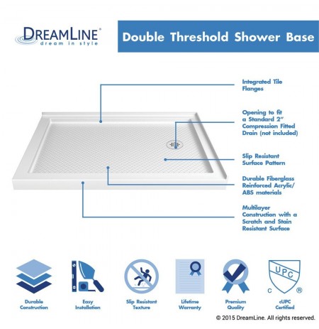 DreamLine SlimLine 34" by 48" Double Threshold Shower Base Right Hand Drain DreamLine SlimLine 34" by 48" Double Threshold Shower Base Right Hand Drain