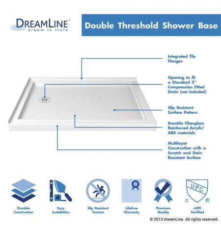 DreamLine SlimLine 36" by 48" Double Threshold Shower Base Left Hand Drain DreamLine SlimLine 36" by 48" Double Threshold Shower Base Left Hand Drain