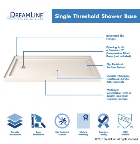 DreamLine SlimLine 34" by 60" Single Threshold Shower Base in Biscuit Color Left Hand Drain DreamLine SlimLine 34" by 60" Single Threshold Shower Base in Biscuit Color Left Hand Drain
