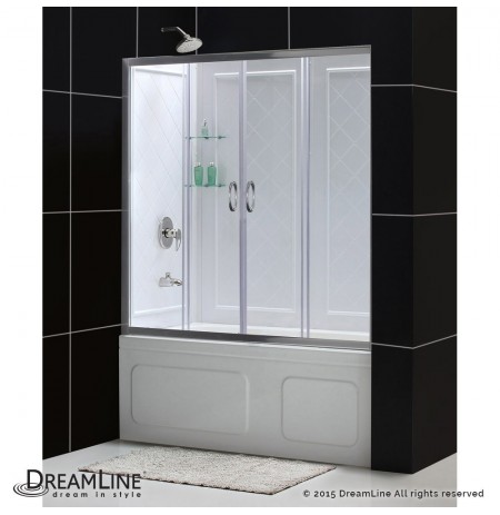 DreamLine Visions 56 to 60" Frameless Sliding Tub Door and QWALL-Tub Backwall Kit