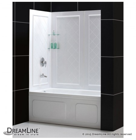 DreamLine Duet 56 to 59" Frameless Bypass Sliding Tub Door and QWALL-Tub Backwall Kit