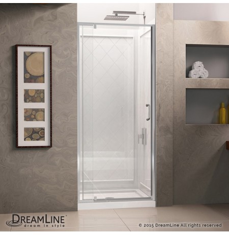 DreamLine Flex 32-in. W x 32-in. D x 76-3/4-in. H Frameless Shower Door, Backwall and Base Kit, Chrome Finish Hardware