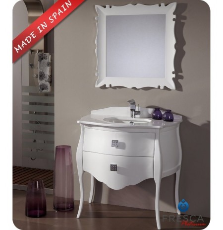Fresca Platinum FPVN7514WH Paris 35" Glossy White Bathroom Vanity with Swarovski Handles