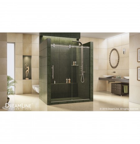 DreamLine Enigma 56 to 60" Fully Frameless Sliding Shower Door, Clear 1/2" Glass Door, Brushed Stainless Steel Finish