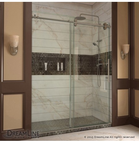 DreamLine Enigma 56 to 60" Fully Frameless Sliding Shower Door, Clear 1/2" Glass Door, Brushed Stainless Steel Finish